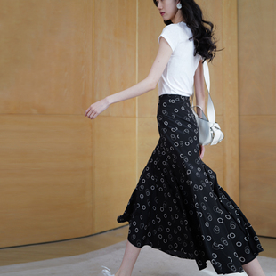 无有无印真丝桑蚕丝双绉印花中长款 高腰显瘦百搭包臀半身裙M26032
