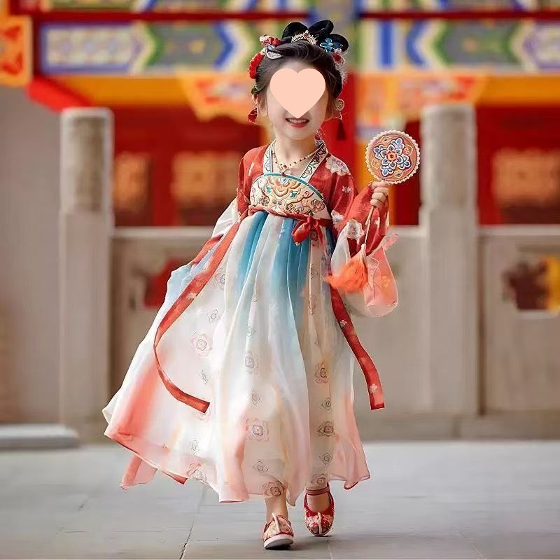 汉服女童春秋新款襦裙中国风敦煌儿童连衣裙古风超仙公主古装