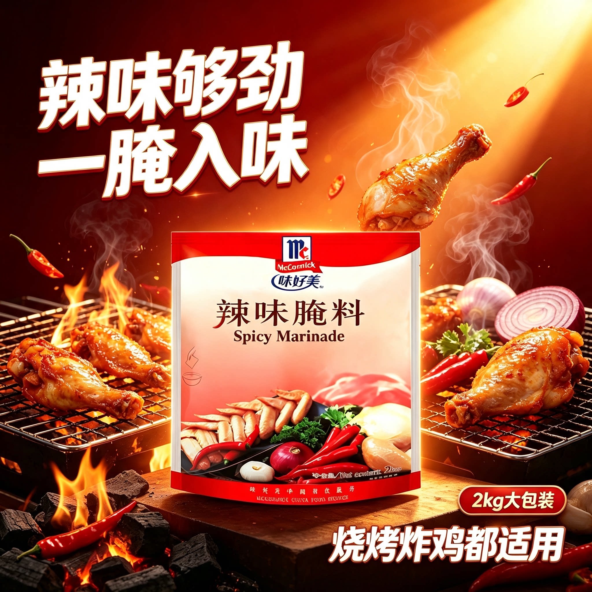 味好美 辣味腌料2kg烧烤炸鸡腌料烧烤料另售鲜味腌料新奥尔良烤翅