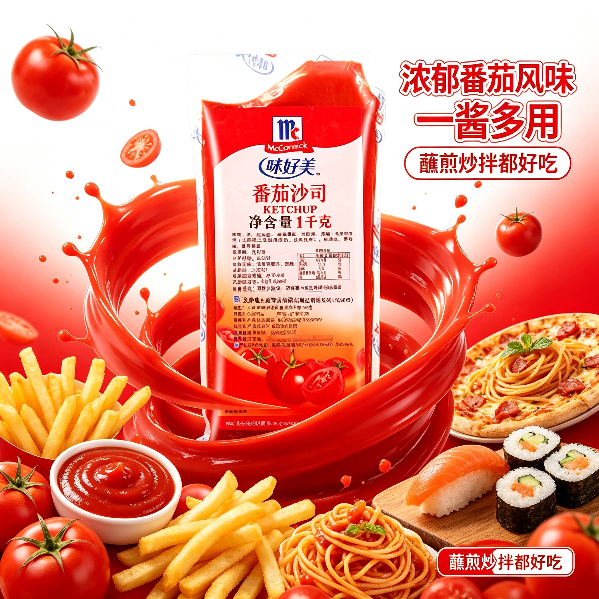 味好美番茄沙司1kg番茄酱手抓饼薯条蘸酱披萨意大利面酱寿司蘸酱