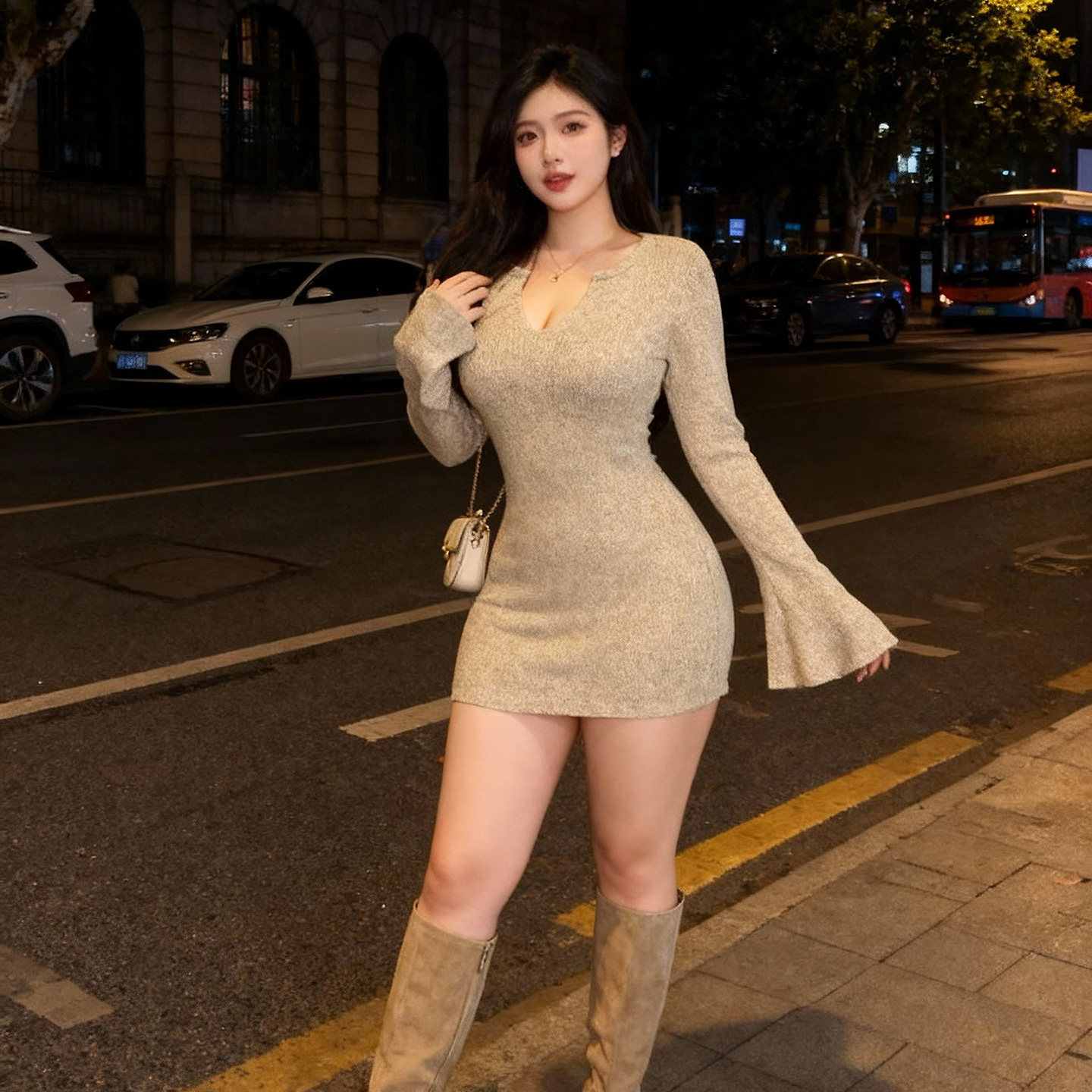 DaLian 高端自留版*无内衬纯欲长袖毛衣裙秋冬高腰显瘦针织连衣裙