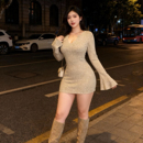 毛衣裙秋冬高腰显瘦针织连衣裙 无内衬纯欲长袖 DaLian 高端自留版