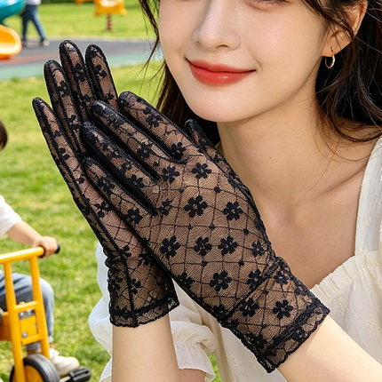 女夏季薄短款冰丝开车防晒蕾丝手套骑车防滑手套新娘主持表演新款