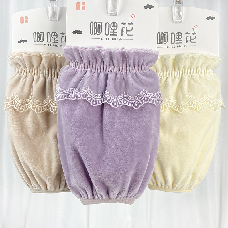 短款秋冬金丝绒蕾丝边洋气袖套女