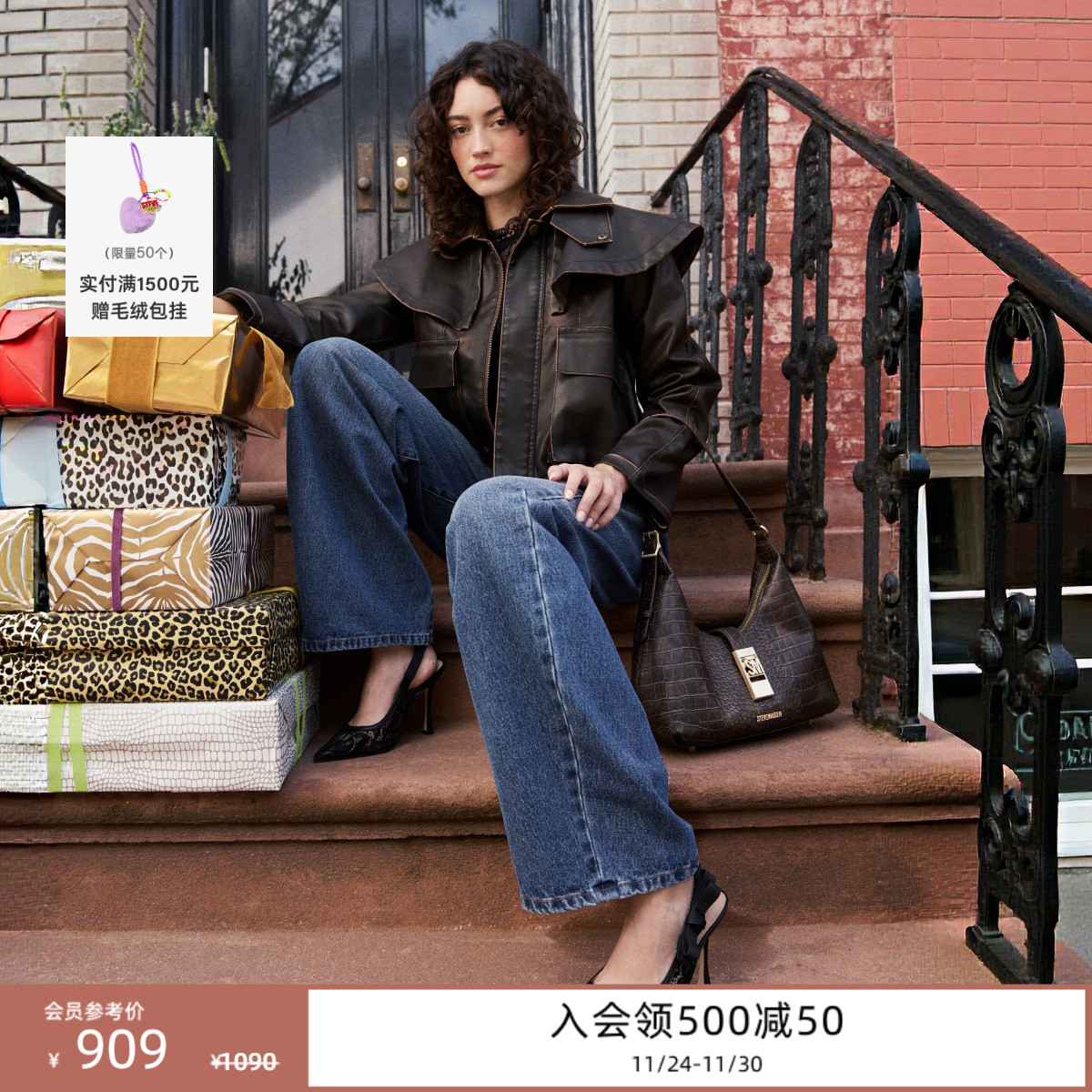 [吴宣仪同款]Steve Madden思美登ENSEMBLE蕾丝蝴蝶结露跟鞋小猫跟