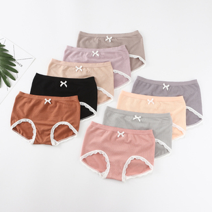 女士中腰条纹蕾丝花边兰精莫代尔三角内裤弹力舒适无缝底裤裤头