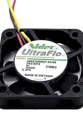 原装正品 NIDEC 4010 U40X12MMZ7-53J25 12V 0.07A 静音散热风扇