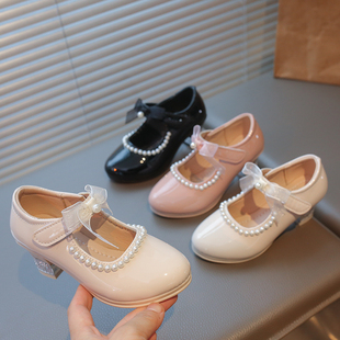 女童高跟鞋儿童皮鞋小公主单鞋粉色小女孩演出走秀公主鞋小孩鞋子
