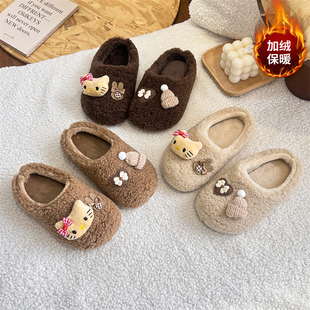 女童可爱卡通kt猫玩偶2025冬包头羊羔毛棉拖鞋外穿加绒保暖毛毛鞋
