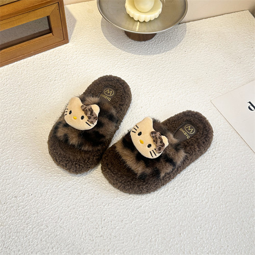 女童时尚外穿毛毛拖2025冬季新款儿童可爱卡通棉拖鞋防滑居家保暖