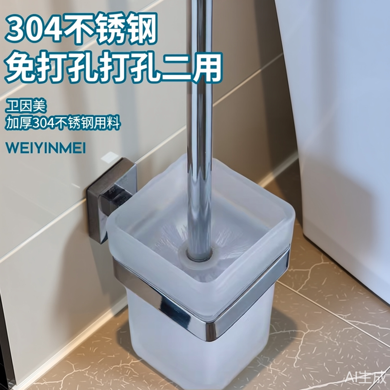 304不锈钢马桶刷架套装 卫生间厕所杯架 浴室卫浴五金挂件免打孔