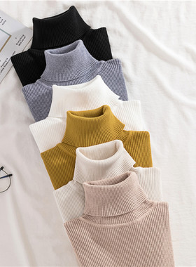 高领弹力长袖针织衫女士秋冬装新款套头打底上衣修身百搭薄款毛衣