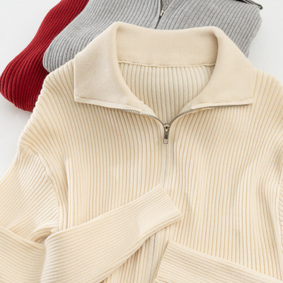 红色拉链毛衣外套修身加厚