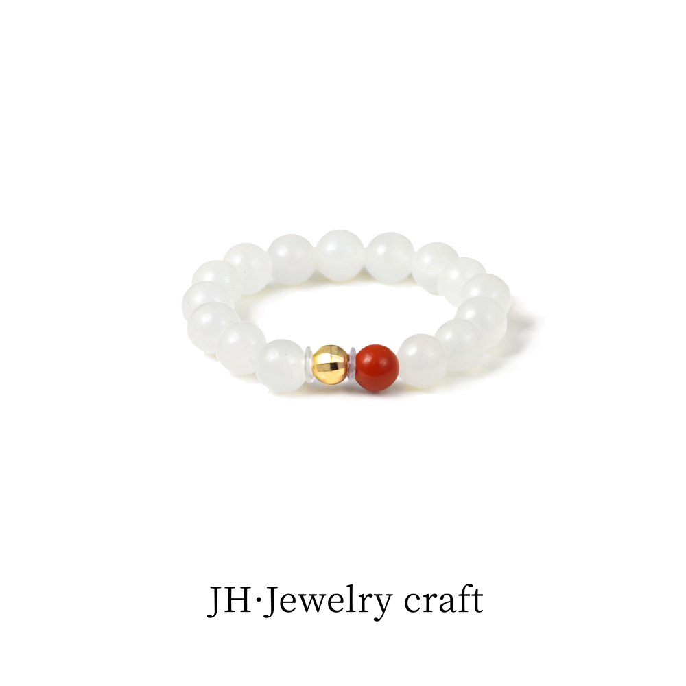 Jonny.“凝脂”18K金和田玉白玉圆珠戒指