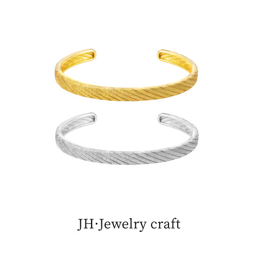 Jonny.“半规”通体925银经典百搭开口时髦手镯15克