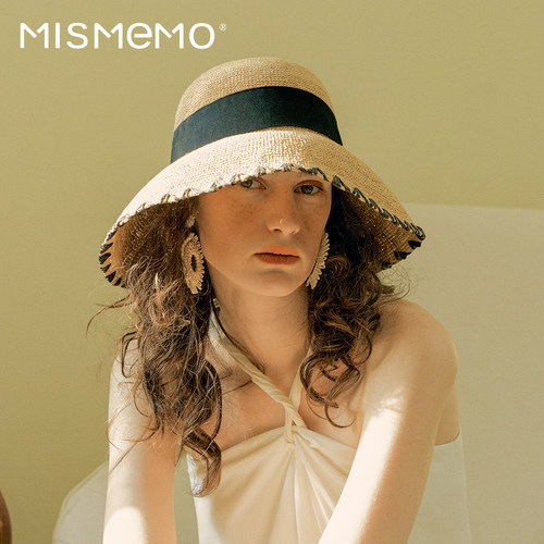 MISMEMO法式大檐遮阳拉菲草帽女