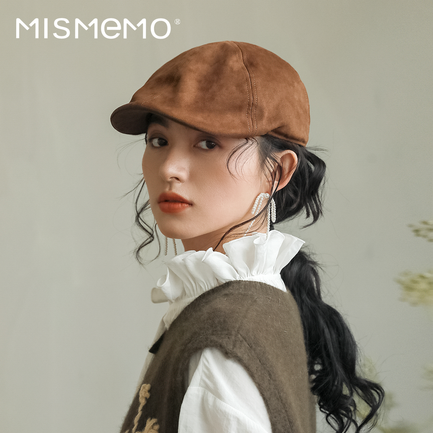 MISMEMO美式复古前进帽女2025新款显脸小美拉德咖色鸭舌帽大头围