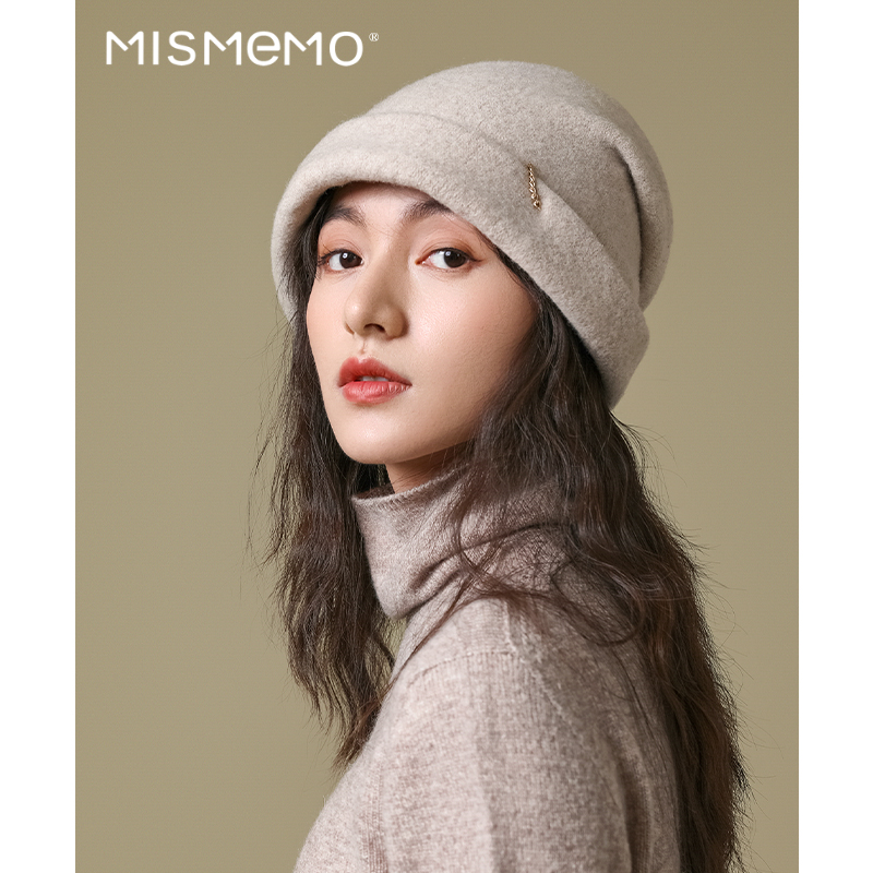 MISMEMO堆堆羊毛渔夫帽女秋冬2024新款护耳保暖加厚套头渔夫帽