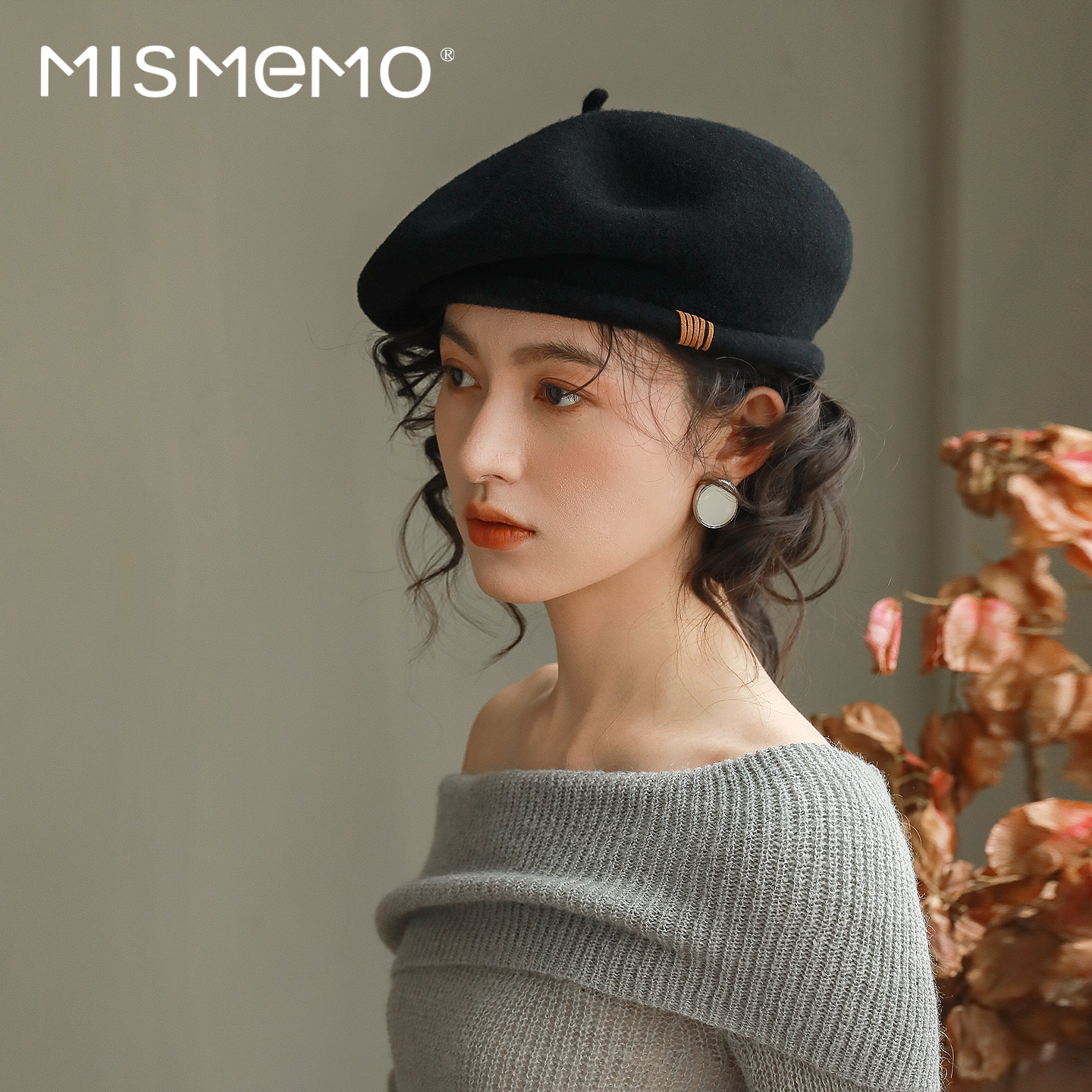 MISMEMO 2025新款贝雷帽女英伦复古秋冬日系卷边画家帽羊毛蓓蕾帽