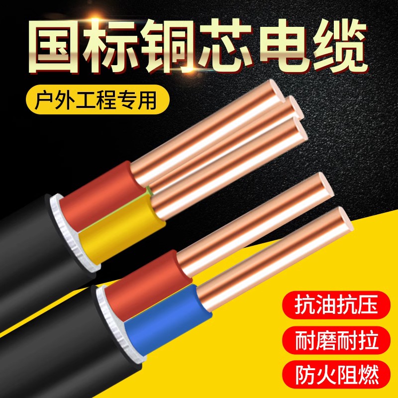 国标纯铜芯YJV2 3 4 5芯4 6 10 16 25平方架空电线电力电缆线户外