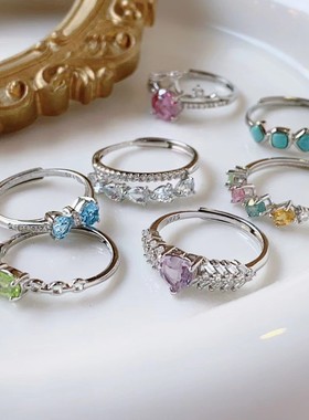 Rovi水晶一物一图丨孤品纯银戒指橄榄石石榴石超七水晶活口可调节