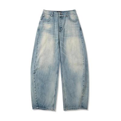 WENFENGLI弧形剪裁弯刀牛仔裤