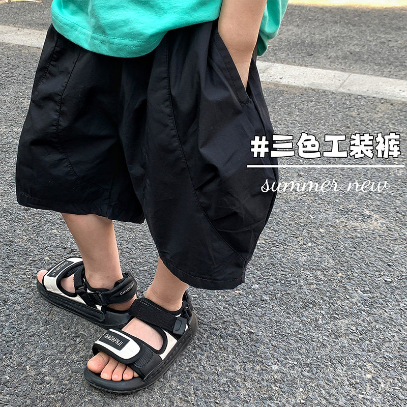 夏季新款男童工装裤短裤男孩五分裤日系休闲裤儿童百搭黑色短裤潮