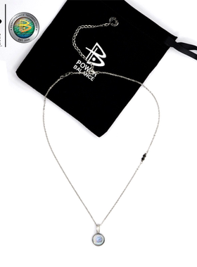 双贴黑白钛钢镶钻亮银色项链