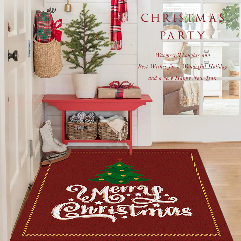 圣诞红色喜庆地垫丝圈门厅防滑