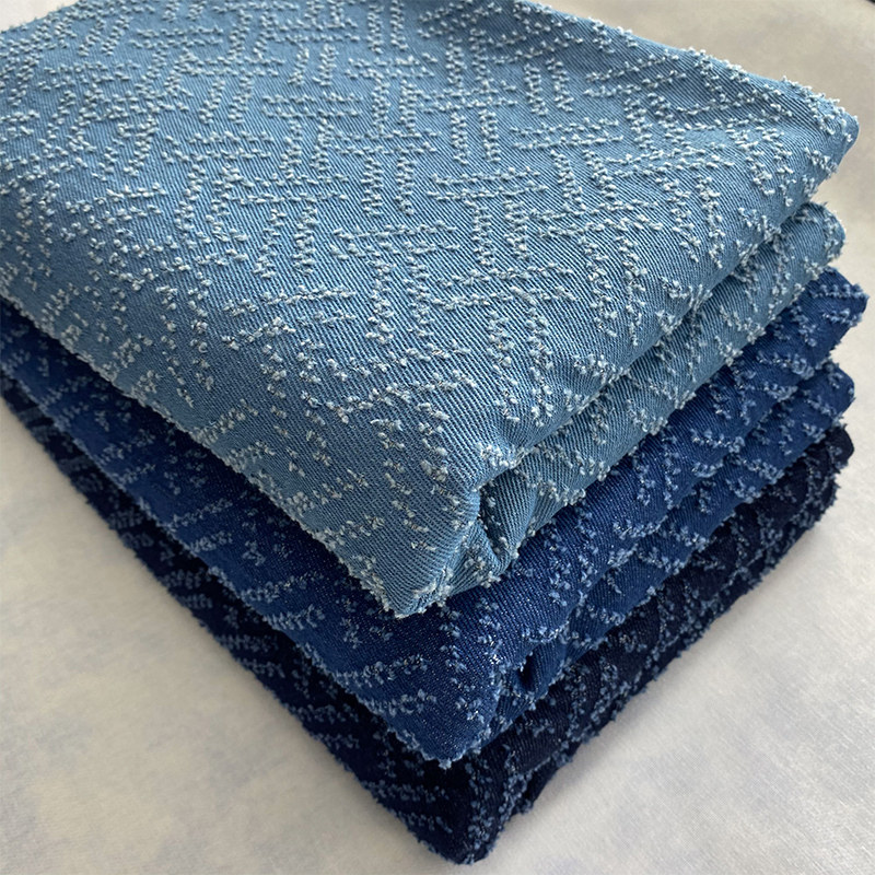 小香风钩花水洗牛仔布料厚服装面料高档手工DIY外套做包帽子面料