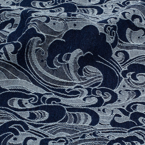 中国风海浪提花牛仔布料服装面料