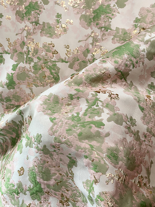 超美廓形感 粉绿撞色油画风提花面料春夏古装汉服旗袍设计师布料