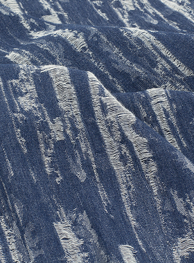 蓝色破烂水洗牛仔面料厚提花布手工diy包包外套裤子服装设计师
