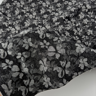 黑色提花 水洗处理牛仔布料手工diy提花肌理外套秋冬设计师布料