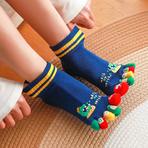 情侣四季款五指袜短筒纯棉卡通袜