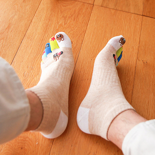 全棉袜子 卡通五指袜春秋防臭吸汗透气小熊分趾袜100%正品 男士 新款