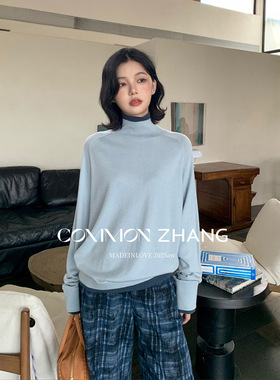 CZ ZHANG秋冬羊毛假两件撞色拼接半高领毛衣女针织衫打底B35765