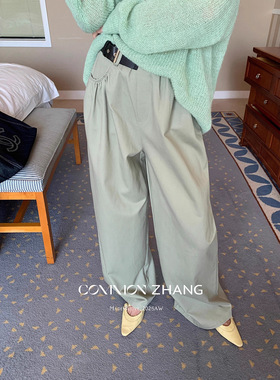 CZ ZHANG秋季韩版通勤简约腰带小众设计阔腿垂感宽松休闲裤B31058