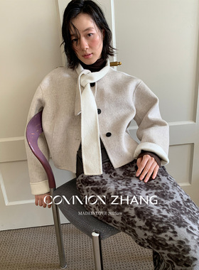 CZ ZHANG秋冬小个子短款纯手工双面呢毛呢外套女格纹上衣 B49126