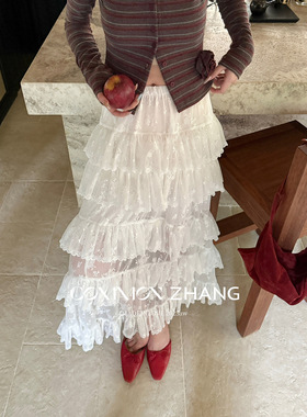 CZ ZHANG秋性感微透网纱蕾丝拼接蓬蓬蛋糕裙法式甜美半身裙B32012