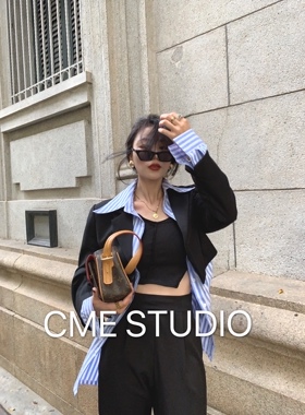 不退换高级感拼接条纹假两件西装外套女2024新款宽松中长款西服秋