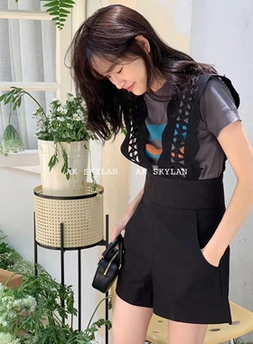 镂空花边重工超美法式浪漫休闲高腰显瘦通勤背带短裤2024春夏新款