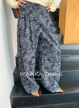 CZ ZHANG秋冬扎染高腰印花阔腿裤女直筒慵懒风宽松休闲裤 B31895