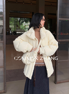 CZ ZHANG冬90白鸭绒竖条面包服女轻薄保暖中长款羽绒服送包B48160