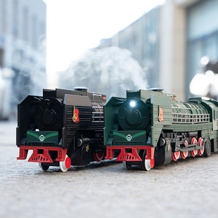复古老式蒸汽火车模型可冒烟火车轰鸣火车头车厢套装玩具煤气机车