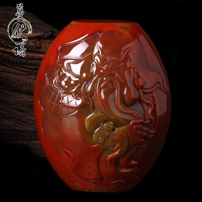辽宁北票红镐战国红玛瑙原石佛鱼鸟语花香貔貅苏工手把件清仓捡漏