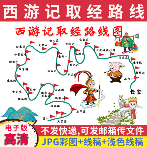 西游记取经路线图手抄报思维导图模板儿童绘画四大名著小报电子版