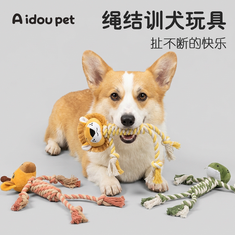 宠物绳结玩具狗狗磨牙洁齿玩具小型犬泰迪人宠互动拔河玩具扯不断