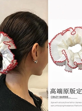 大肠发圈超大号红色小众白色红边双层花边大肠发圈头绳少女发饰