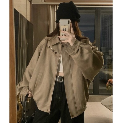 甜酷小众鹿皮绒外套女秋冬新款